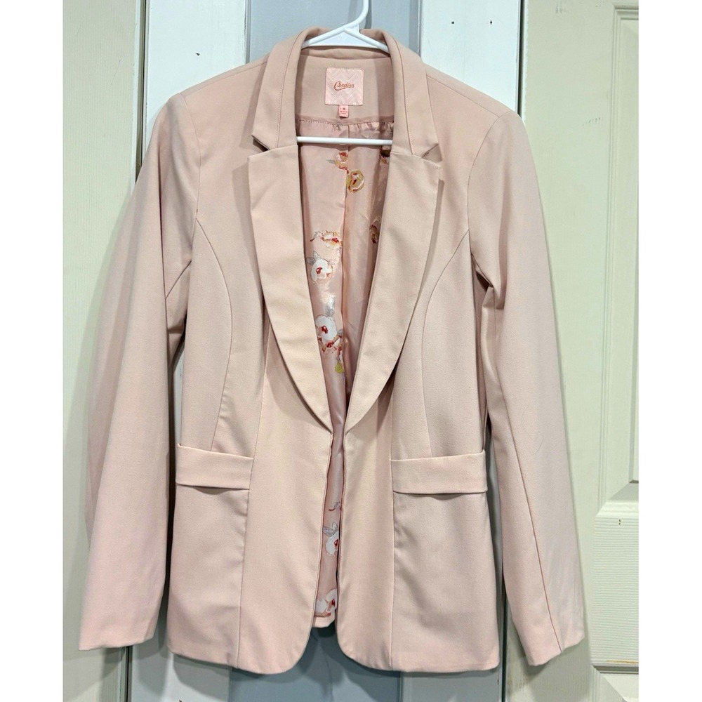 Candie's Women's Pink Lined Blazer Jacket Button Front Long Sleeve Short M